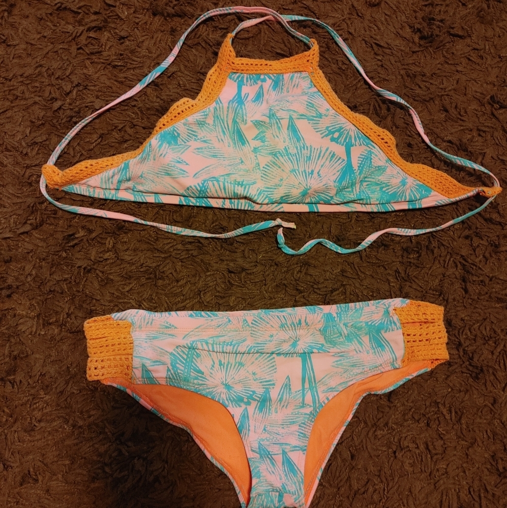 Orange and Green Bikini Top and Bottom